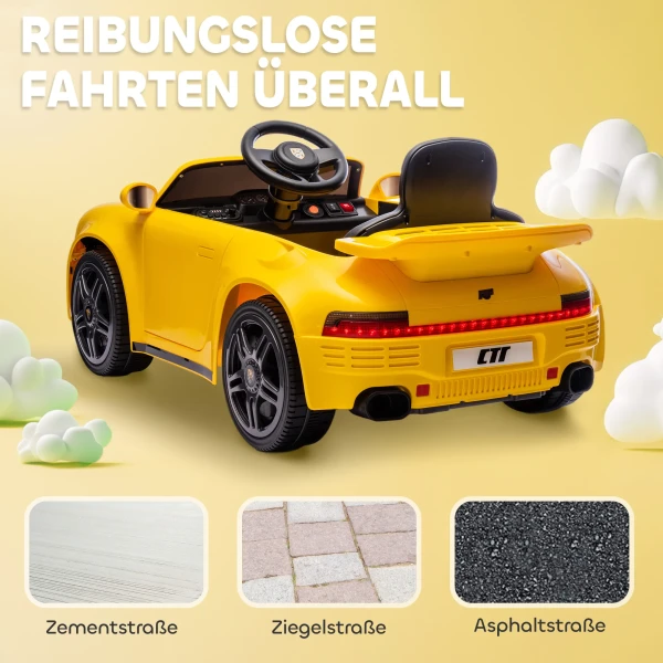 Aiyaplay kinder elektrische auto, 12v kinderwagen met afstandsbediening, zachte start, mp3 speler, led lampen, claxon, energie indicator, geel 7