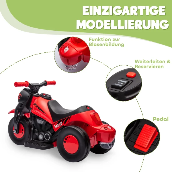 Aiyaplay kinder elektrische motorfiets, 6v kinderfiets met muziek, bellen 2,5 3 km/u, voor 2 5 jaar oude kinderen 7