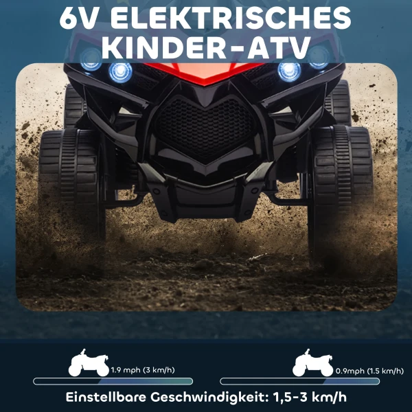Aiyaplay kinder quad elektrisch 6v kinderquad met vooruit , achteruitfunctie, muziek, led koplampen rood 5