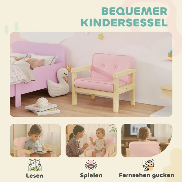 Aiyaplay kinderstoel, kinderbank met houten frame, corduroy look, gestoffeerde kinderstoel voor kinderen van 3 8 jaar, voor kinderkamer, speelkamer, roze 5