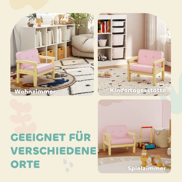 Aiyaplay kinderstoel, kinderbank met houten frame, corduroy look, gestoffeerde kinderstoel voor kinderen van 3 8 jaar, voor kinderkamer, speelkamer, roze 8