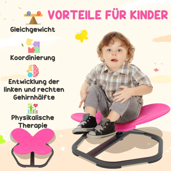 Aiyaplay sensorische draaistoel voor kinderen, vlinder vorm, bevordert balans en coördinatie, kunststof, metaal, roze 5
