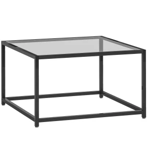Bijzettafel vierkant nachtkastje met gehard glazen tafelblad, salontafel met stalen poten 68 x 68 x 39 cm zwart 1
