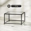 Bijzettafel vierkant nachtkastje met gehard glazen tafelblad, salontafel met stalen poten 68 x 68 x 39 cm zwart 4