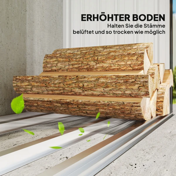 Brandhout schuur, brandhout onderstand, staal, verhoogde vloer, schuin dak, 150 x 66,5 x 150 cm, donkergrijs 6