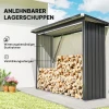 Brandhout schuur, brandhout onderstand, staal, verhoogde vloer, schuin dak, 213 x 66,5 x 150 cm, donkergrijs 5