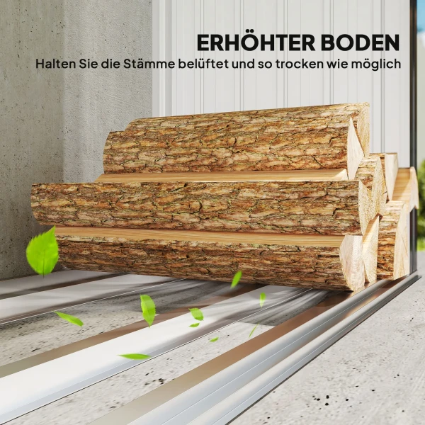 Brandhout schuur, brandhout onderstand, staal, verhoogde vloer, schuin dak, 213 x 66,5 x 150 cm, donkergrijs 6