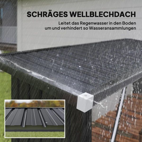 Brandhout schuur, brandhout onderstand, staal, verhoogde vloer, schuin dak, 213 x 66,5 x 150 cm, donkergrijs 7