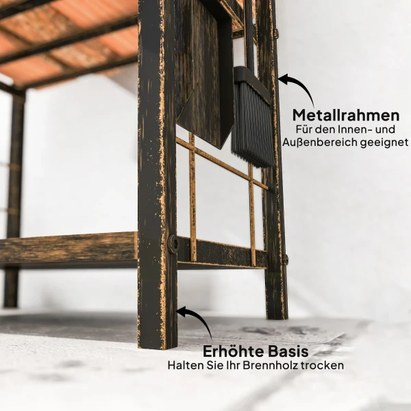 Brandhoutrek voor binnen 43 x 30 x 74cm 2 niveaus brandhoutrek met 4 openhaardgereedschap, haken 7