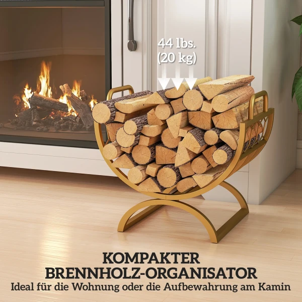 Brandhoutrek voor binnen 46 x 36 x 41cm brandhoutrek voor open haard oven metaal goud 5