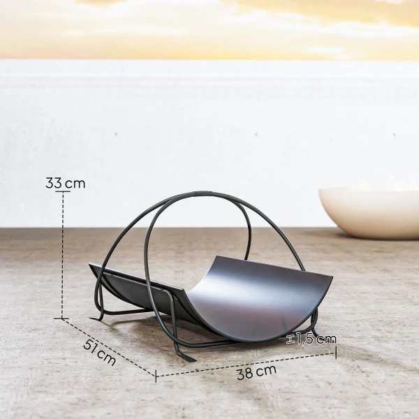 Brandhoutrek voor binnen 51 x 38 x 33cm geometrisch brandhoutrek met metalen handvat, zwart 4