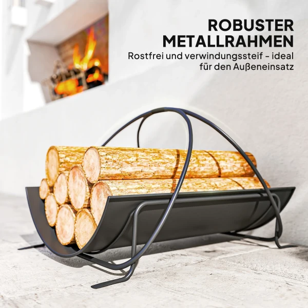 Brandhoutrek voor binnen 51 x 38 x 33cm geometrisch brandhoutrek met metalen handvat, zwart 5