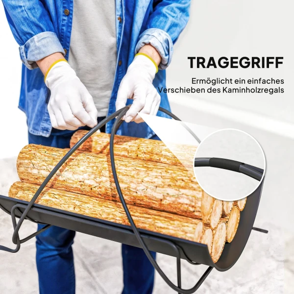 Brandhoutrek voor binnen 51 x 38 x 33cm geometrisch brandhoutrek met metalen handvat, zwart 6