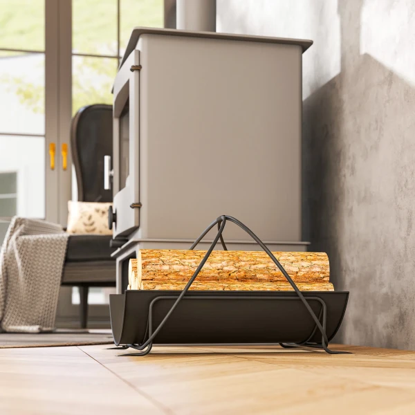 Brandhoutrek voor binnen 51 x 38 x 33cm geometrisch brandhoutrek met metalen handvat, zwart 8