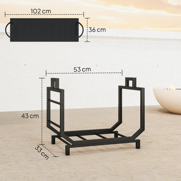 Brandhoutrek voor binnen 53 x 33 x 43 cm brandhoutrek met draagtas metaal zwart 4