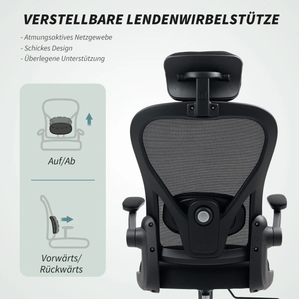 Bureaustoel ergonomische bureaustoel met opklapbare armleuningen, verstelbare lendensteun zwart 6