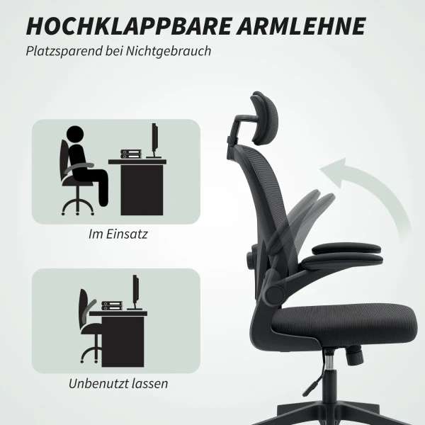 Bureaustoel ergonomische bureaustoel met opklapbare armleuningen, verstelbare lendensteun zwart 8