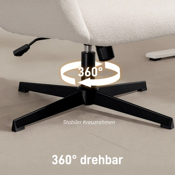 Bureaustoel met stoffen bekleding in fluweeloptiek, gestoffeerde stoel met stalen basis, in hoogte verstelbare bureaustoel, crèmewit 10