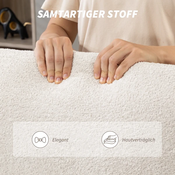 Bureaustoel met stoffen bekleding in fluweeloptiek, gestoffeerde stoel met stalen basis, in hoogte verstelbare bureaustoel, crèmewit 6