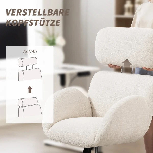 Bureaustoel met stoffen bekleding in fluweeloptiek, gestoffeerde stoel met stalen basis, in hoogte verstelbare bureaustoel, crèmewit 8