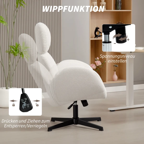 Bureaustoel met stoffen bekleding in fluweeloptiek, gestoffeerde stoel met stalen basis, in hoogte verstelbare bureaustoel, crèmewit 9