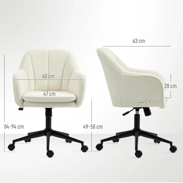Bureaustoel met stoffen bekleding in fluweeloptiek, make up stoel met gebogen rugleuning, voor slaapkamer, woonkamer, beige 4