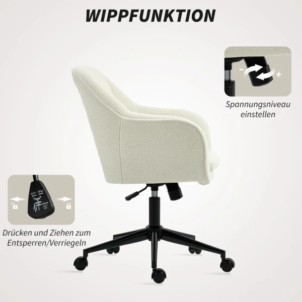 Bureaustoel met stoffen bekleding in fluweeloptiek, make up stoel met gebogen rugleuning, voor slaapkamer, woonkamer, beige 7