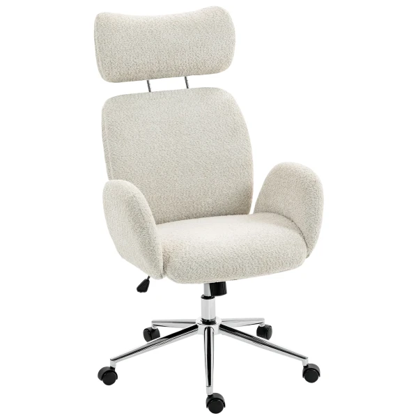 Bureaustoel met verstelbare hoofdsteun, ergonomische bureaustoel, kantelfunctie, in hoogte verstelbaar, grijs wit 1