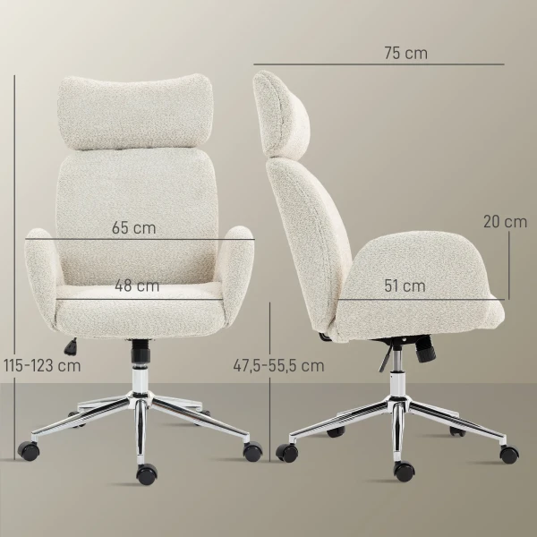 Bureaustoel met verstelbare hoofdsteun, ergonomische bureaustoel, kantelfunctie, in hoogte verstelbaar, grijs wit 4