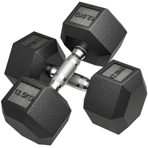 Dumbbells met gekartelde handgreep, korte halter van gietijzer, 2 x 12,5 kg voor thuis, sportschool, krachttraining 1