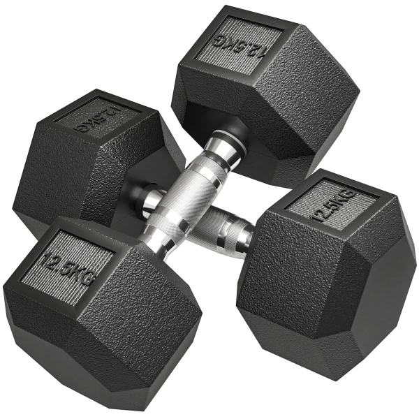 Dumbbells met gekartelde handgreep, korte halter van gietijzer, 2 x 12,5 kg voor thuis, sportschool, krachttraining 1