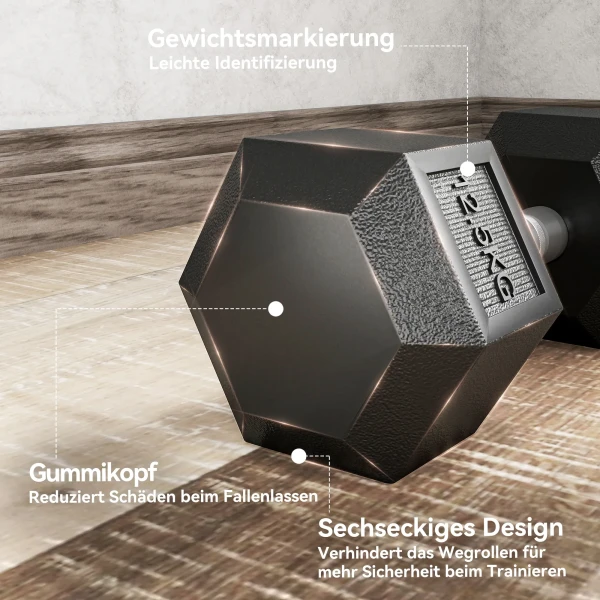 Dumbbells met gekartelde handgreep, korte halter van gietijzer, 2 x 12,5 kg voor thuis, sportschool, krachttraining 5