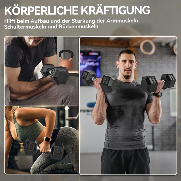 Dumbbells met gekartelde handgreep, korte halter van gietijzer, 2 x 12,5 kg voor thuis, sportschool, krachttraining 8