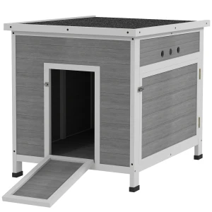 Eendenhok, eendenhuis met zijdeur, ventilatiegaten, pluimveestal kippenhuis gemaakt van sparrenhout, ganzenstal, kippenhok met waterdicht asfaltdak, 63 x 82 x 76 cm, lichtgrijs 1