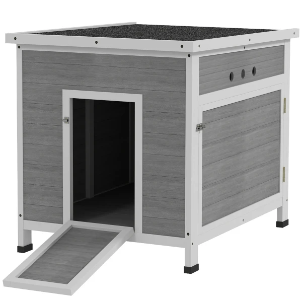 Eendenhok, eendenhuis met zijdeur, ventilatiegaten, pluimveestal kippenhuis gemaakt van sparrenhout, ganzenstal, kippenhok met waterdicht asfaltdak, 63 x 82 x 76 cm, lichtgrijs 1
