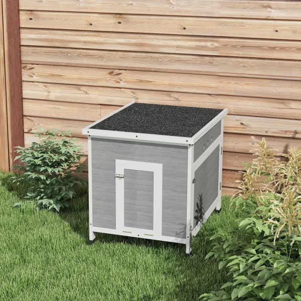 Eendenhok, eendenhuis met zijdeur, ventilatiegaten, pluimveestal kippenhuis gemaakt van sparrenhout, ganzenstal, kippenhok met waterdicht asfaltdak, 63 x 82 x 76 cm, lichtgrijs 10