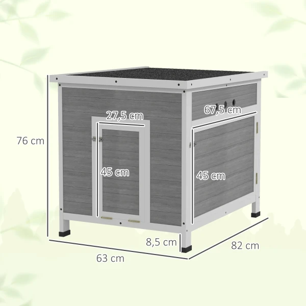 Eendenhok, eendenhuis met zijdeur, ventilatiegaten, pluimveestal kippenhuis gemaakt van sparrenhout, ganzenstal, kippenhok met waterdicht asfaltdak, 63 x 82 x 76 cm, lichtgrijs 4