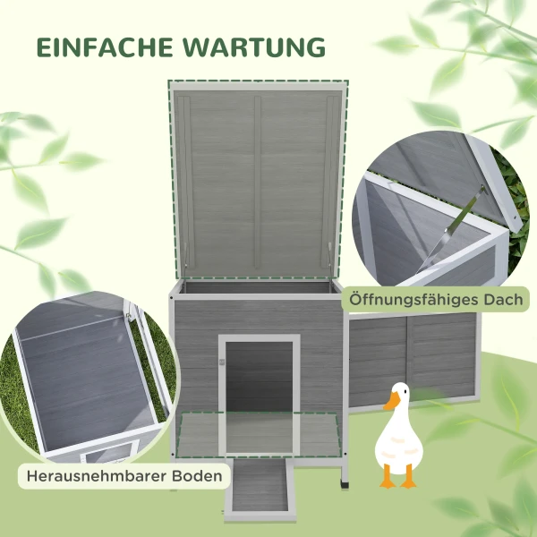 Eendenhok, eendenhuis met zijdeur, ventilatiegaten, pluimveestal kippenhuis gemaakt van sparrenhout, ganzenstal, kippenhok met waterdicht asfaltdak, 63 x 82 x 76 cm, lichtgrijs 5