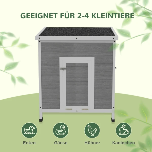 Eendenhok, eendenhuis met zijdeur, ventilatiegaten, pluimveestal kippenhuis gemaakt van sparrenhout, ganzenstal, kippenhok met waterdicht asfaltdak, 63 x 82 x 76 cm, lichtgrijs 8