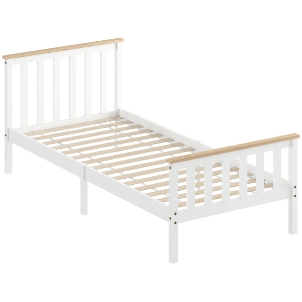 Eenpersoonsbedframe, houten bedframe, onderste opbergruimte, natuurhout, wit 1