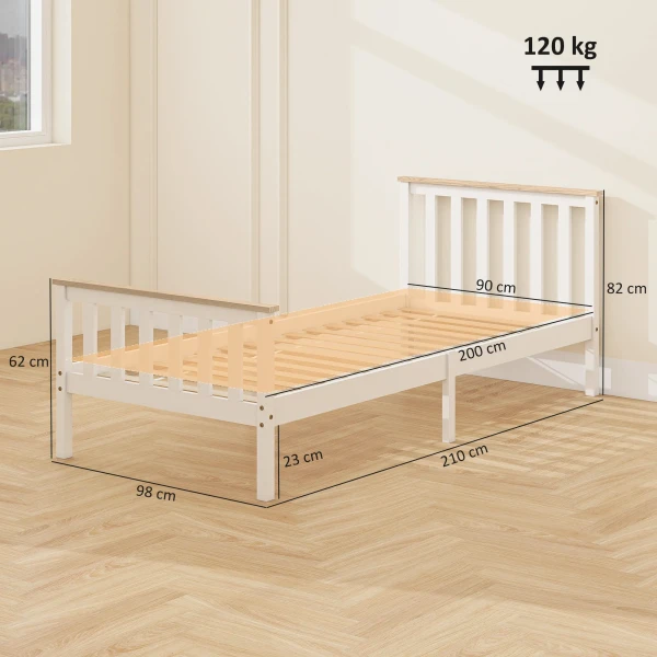 Eenpersoonsbedframe, houten bedframe, onderste opbergruimte, natuurhout, wit 4