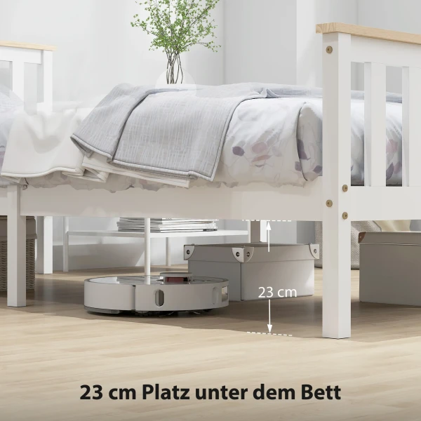 Eenpersoonsbedframe, houten bedframe, onderste opbergruimte, natuurhout, wit 7