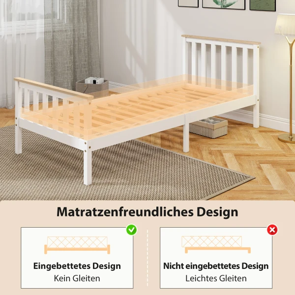 Eenpersoonsbedframe, houten bedframe, onderste opbergruimte, natuurhout, wit 8