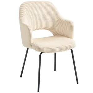 Eetkamerstoel, corduroy bekleding, schaalvorm, metalen poten, voetkussens, beige 1
