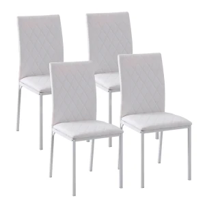 Eetkamerstoelen in set van 4, keukenstoel met rugleuning, kunstleer, woonkamerstoel met voetkussen, stoelen, gestoffeerde stoel met metalen poten voor eettafel, wit 1