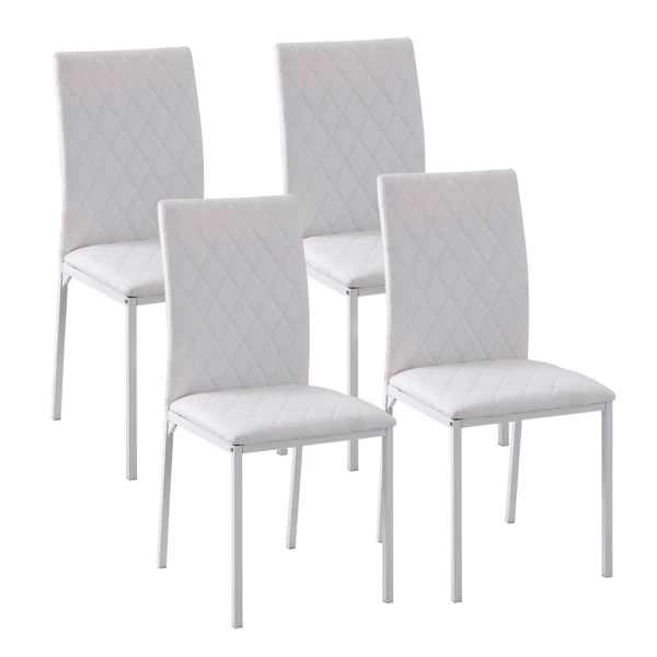 Eetkamerstoelen in set van 4, keukenstoel met rugleuning, kunstleer, woonkamerstoel met voetkussen, stoelen, gestoffeerde stoel met metalen poten voor eettafel, wit 1