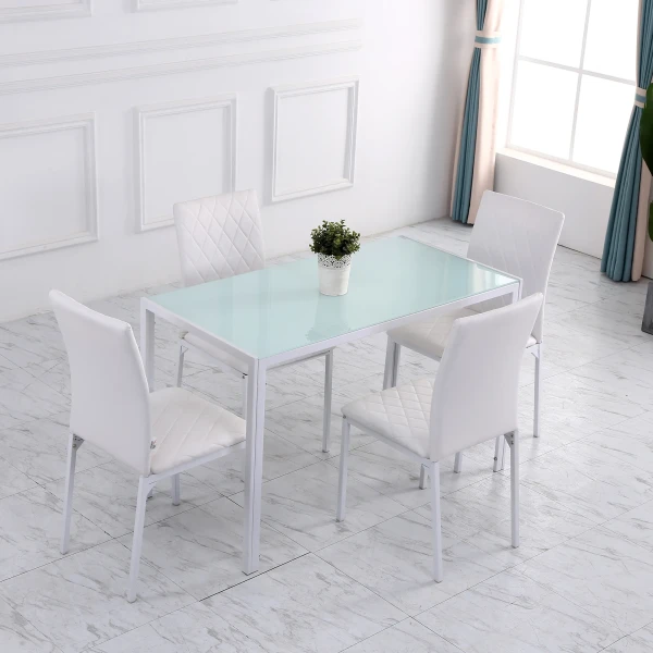 Eetkamerstoelen in set van 4, keukenstoel met rugleuning, kunstleer, woonkamerstoel met voetkussen, stoelen, gestoffeerde stoel met metalen poten voor eettafel, wit 10