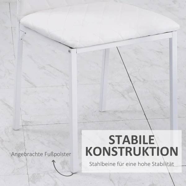 Eetkamerstoelen in set van 4, keukenstoel met rugleuning, kunstleer, woonkamerstoel met voetkussen, stoelen, gestoffeerde stoel met metalen poten voor eettafel, wit 6