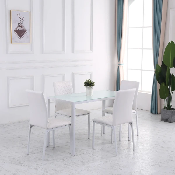 Eetkamerstoelen in set van 4, keukenstoel met rugleuning, kunstleer, woonkamerstoel met voetkussen, stoelen, gestoffeerde stoel met metalen poten voor eettafel, wit 7