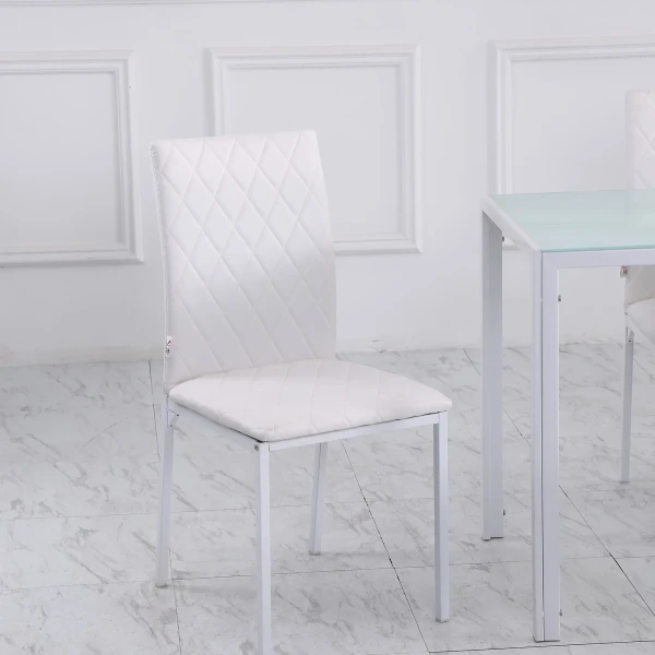 Eetkamerstoelen in set van 4, keukenstoel met rugleuning, kunstleer, woonkamerstoel met voetkussen, stoelen, gestoffeerde stoel met metalen poten voor eettafel, wit 8